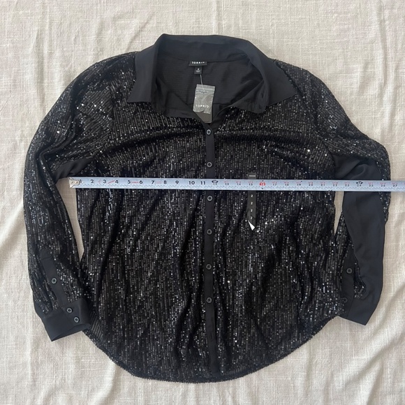 TORRID Women Sequen Long sleeve Button up Black Blouse Size 2 - Picture 2 of 6